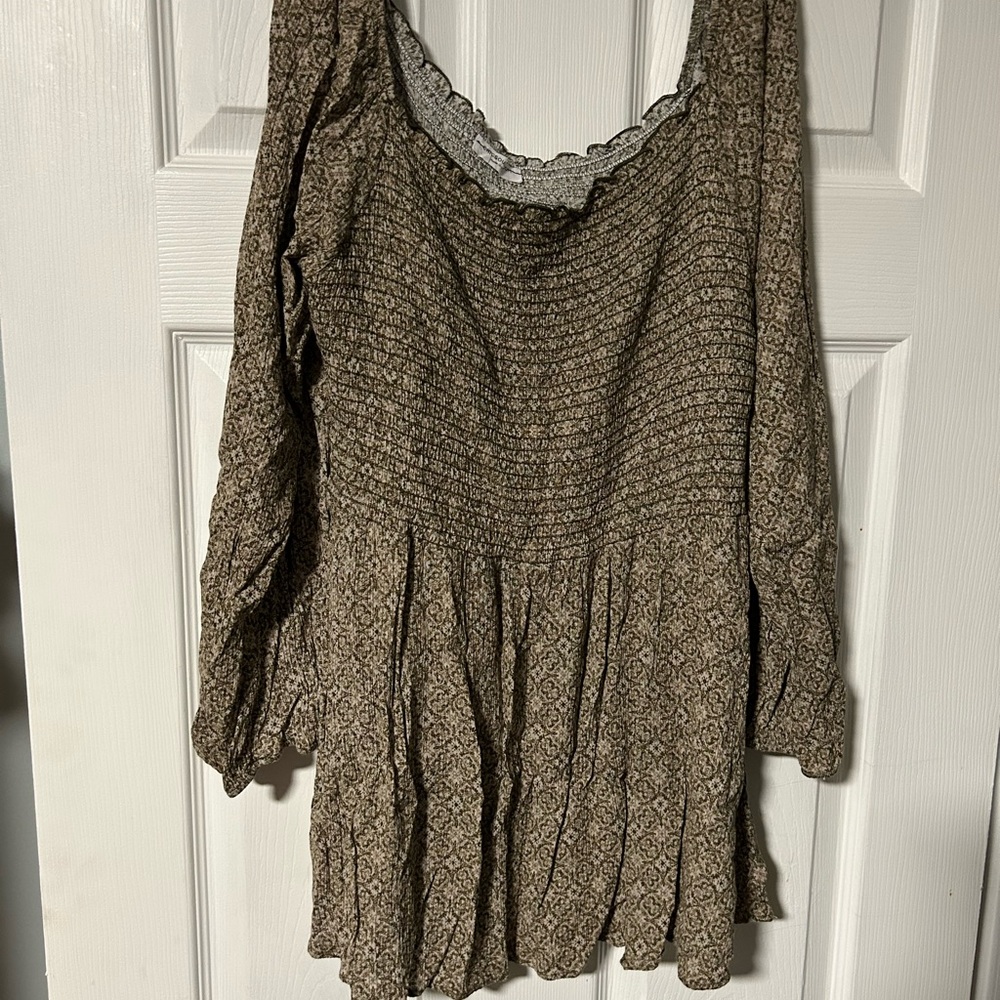 Chic Soul Brown Geometric 3/4 Sleeve Blouse